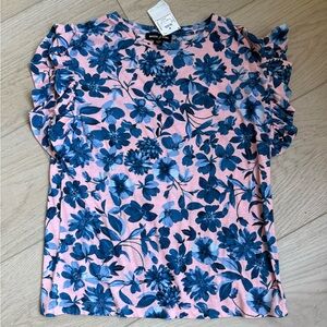 Nautica Pink and Blue Floral Short Sleeve Top